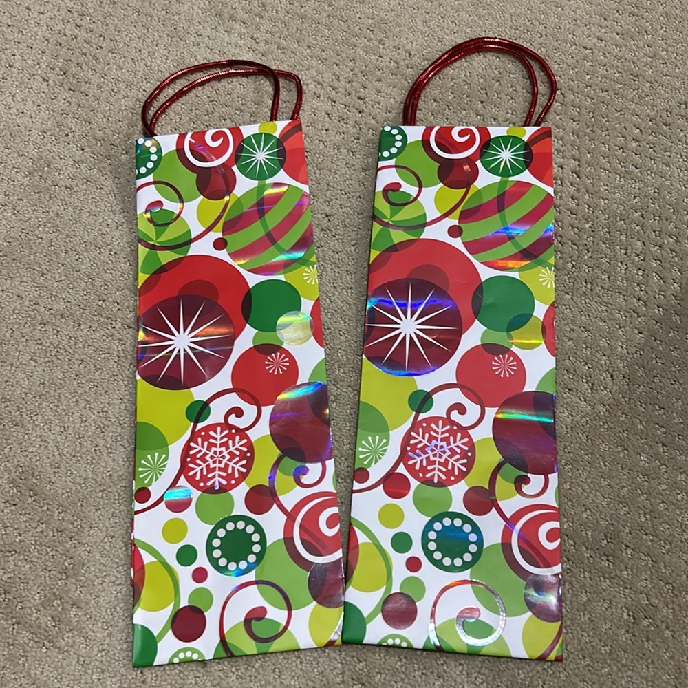 2 Christmas Ornaments Wine Gift Bags